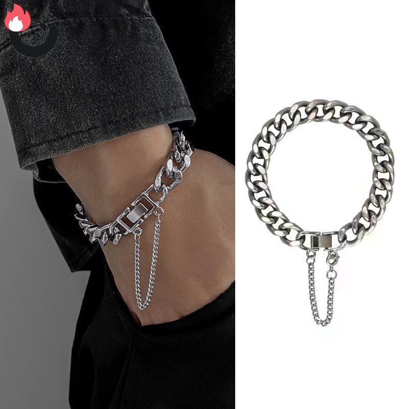 Vòng Tay Dây Xích Kim Loại Đơn Giản Phong Cách Hip Hop Cho Nam Và Nữ