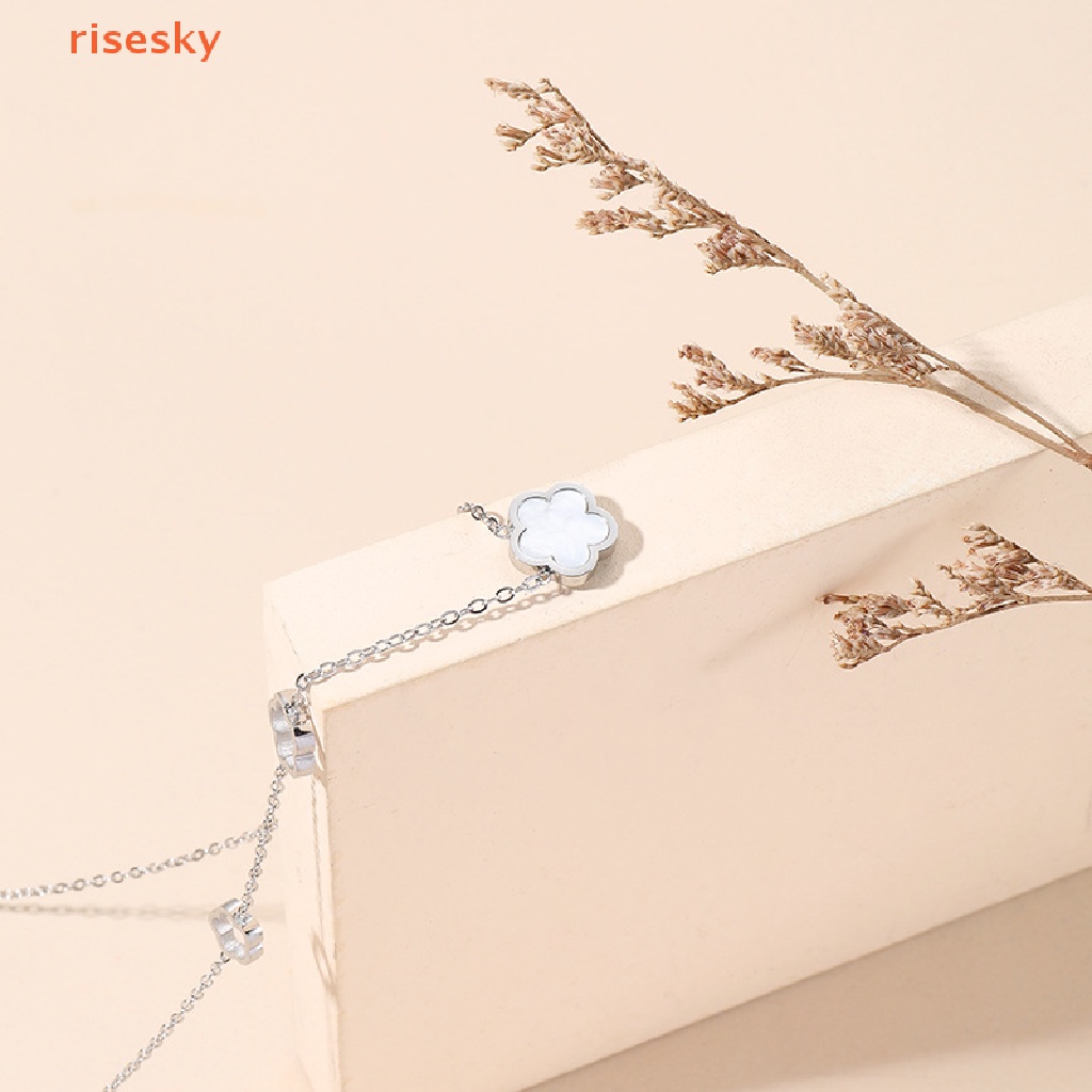 Vòng Cổ Bằng Thép Titan Mặt Hình Bông Hoa / Vỏ Sò Màu Trắng Thời Trang Cao Cấp Cho Nữ