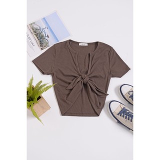 Áo croptop thun gân active usa cột nơ trước