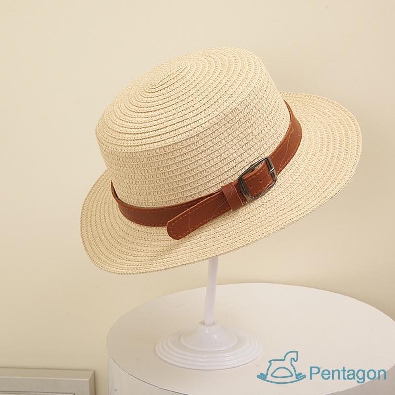 Mũ Cói Rộng Vành Che Nắng Phối Thắt Lưng Bằng Da Thời Trang Mùa Hè Cho Bé Trai Và Gái