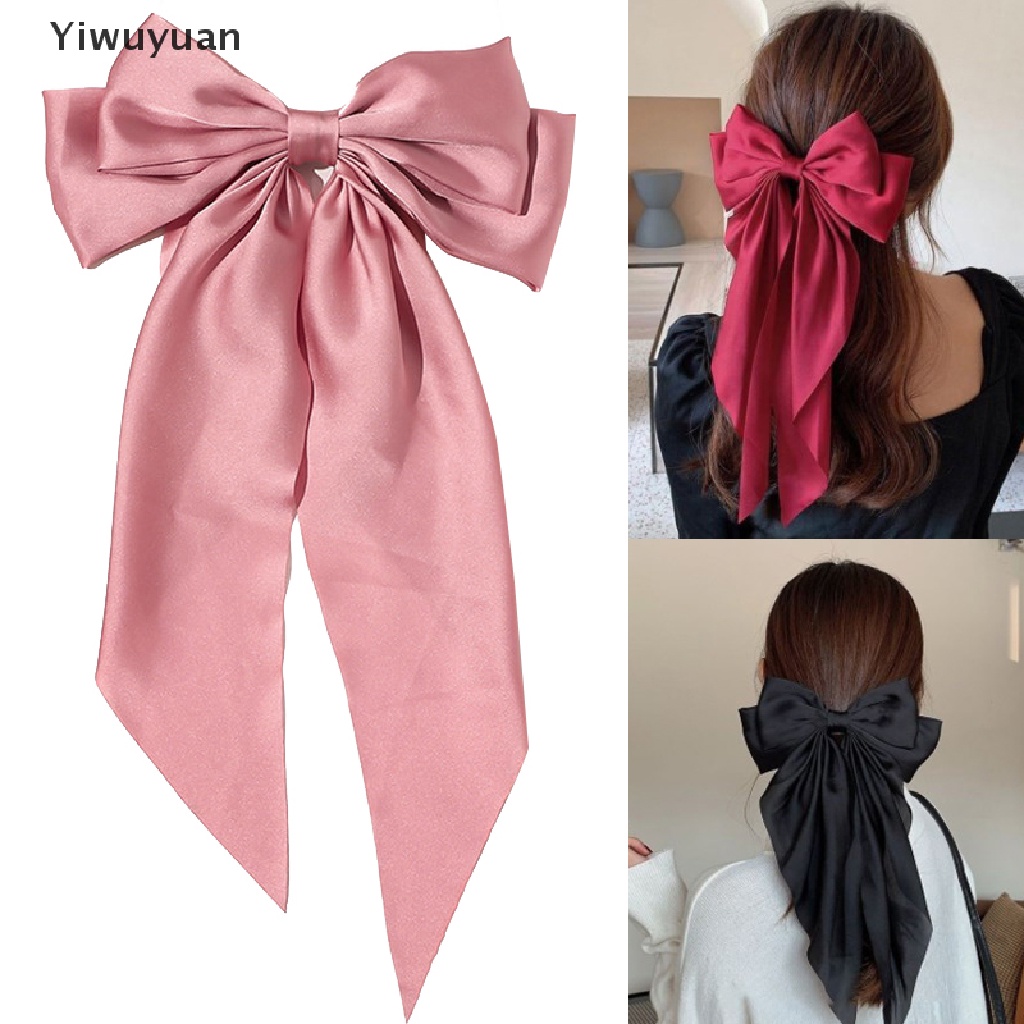 < Yiwuyuan > Kẹp Tóc Đính Nơ Ruy Băng Màu Trơn Đơn Giản Thời Trang Retro Cho Nữ