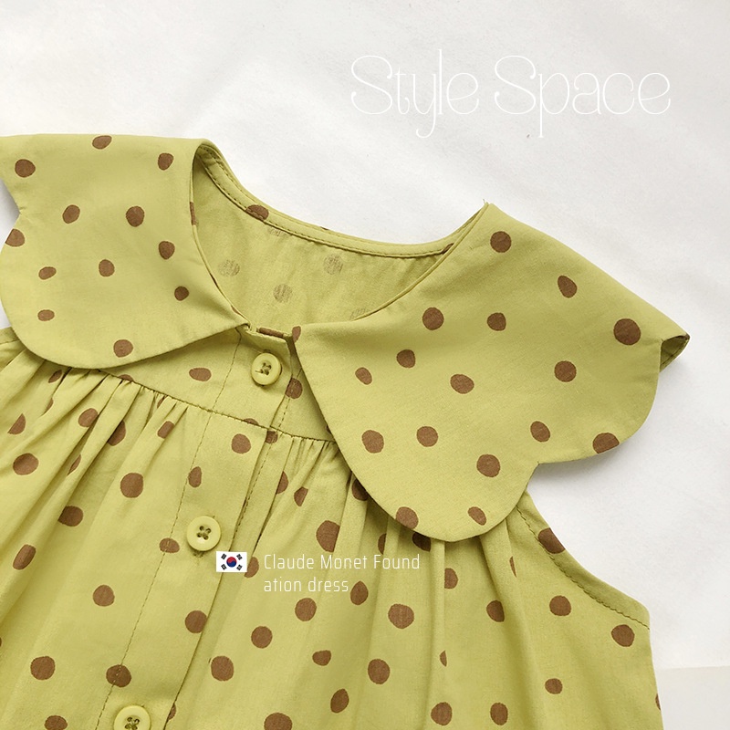 Đầm Cotton Sát Nách Chấm Bi Dễ Thương Phong Cách Hàn Quốc Thời Trang Mùa Hè Cho Bé Gái