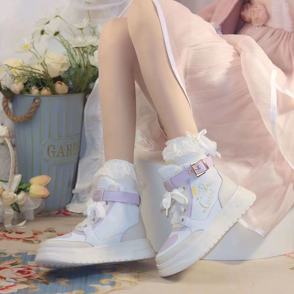 Giày Sneaker Đế Dày Tăng Chiều Cao Màu Macaron Dễ Thương Cho Nữ