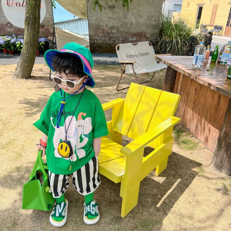 Áo Thun Ngắn Tay In Hình Voi Và Chữ Đơn Giản Phong Cách Hàn Quốc Thời Trang Mùa Hè Mới Cho Bé Trai