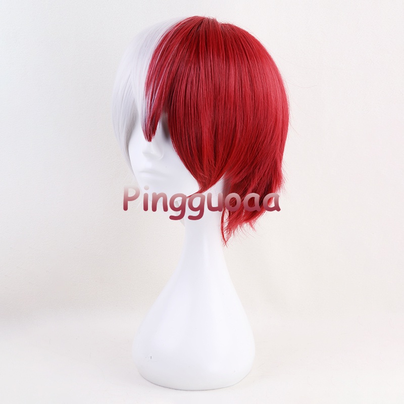 Anime My Hero Academia Shoto Todoroki Cosplay Wig White and Red Short Wigs Heat Resistant Synthetic Hair