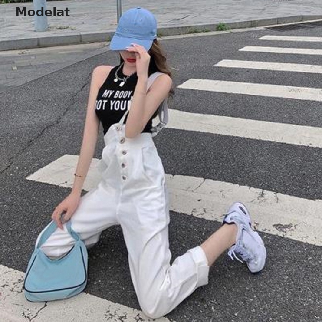 Jumpsuit Denim Ống Rộng Lưng Cao Thiết Kế Lệch Tà Thời Trang Đường Phố Cá Tính MFC