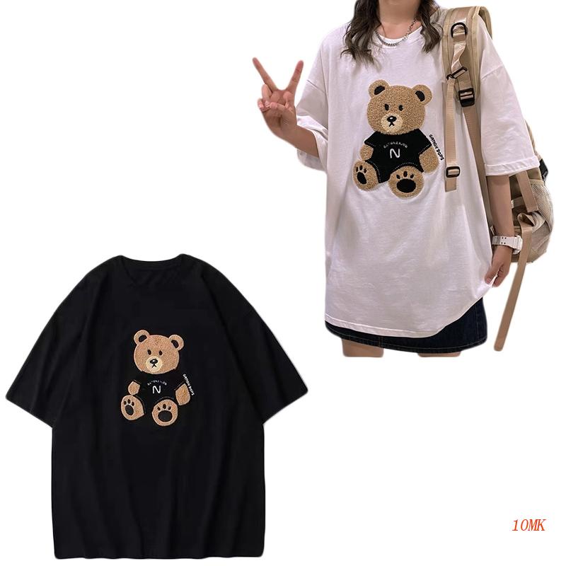 Xiangbao Áo Thun Tay Ngắn Cổ Tròn In Hình Gấu Dạng Xẻng