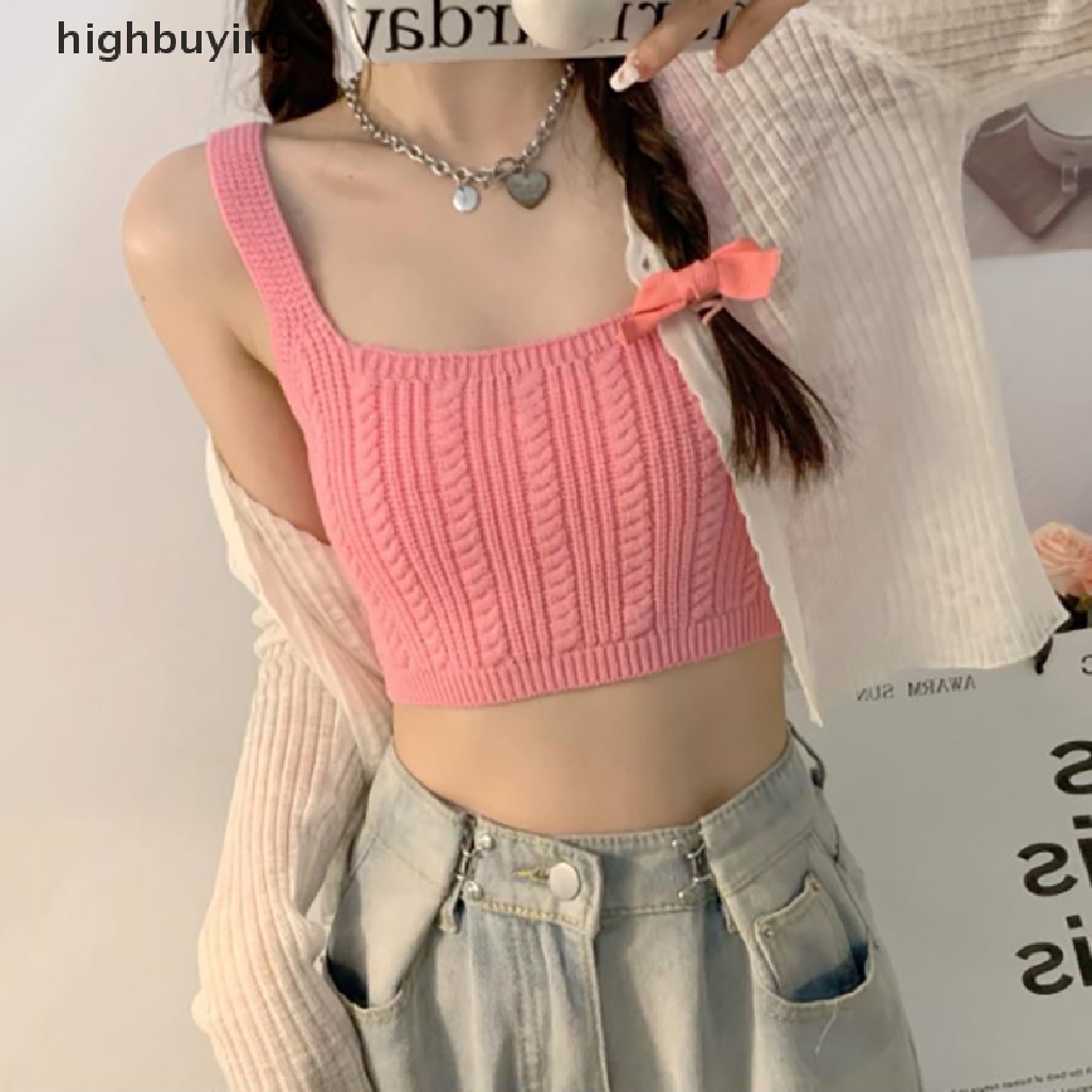 Áo Croptop Dệt Kim Không Tay Màu Sắc Ngọt Ngào Cho Nữ