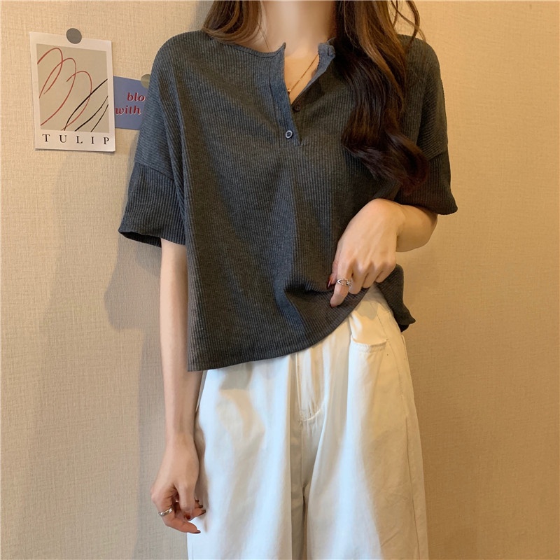 Áo thun SUXI tay ngắn dáng rộng màu sắc đơn giản dành cho nữ