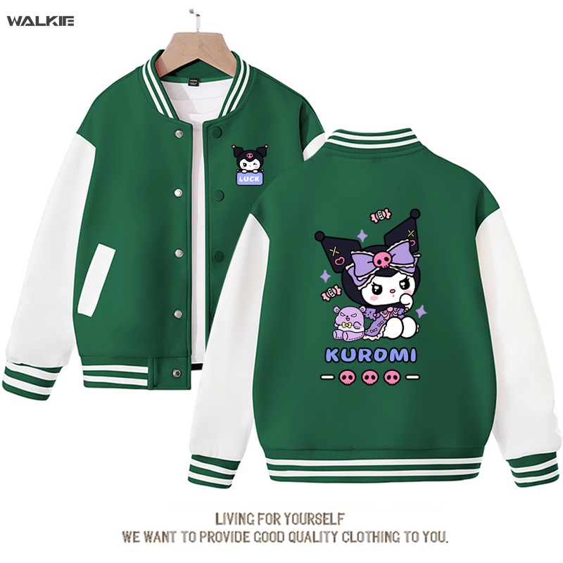 Áo Khoác Bóng Chày In Hình Kuromi Dễ Thương Cho Bé Gái