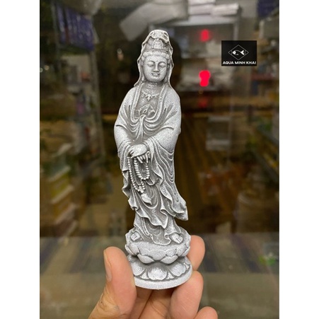Tượng phật Quan Âm 10cm, phụ kiện trang tri tiểu cảnh, non bộ, terrarium...( chất liệu bôt đá cao cấp)