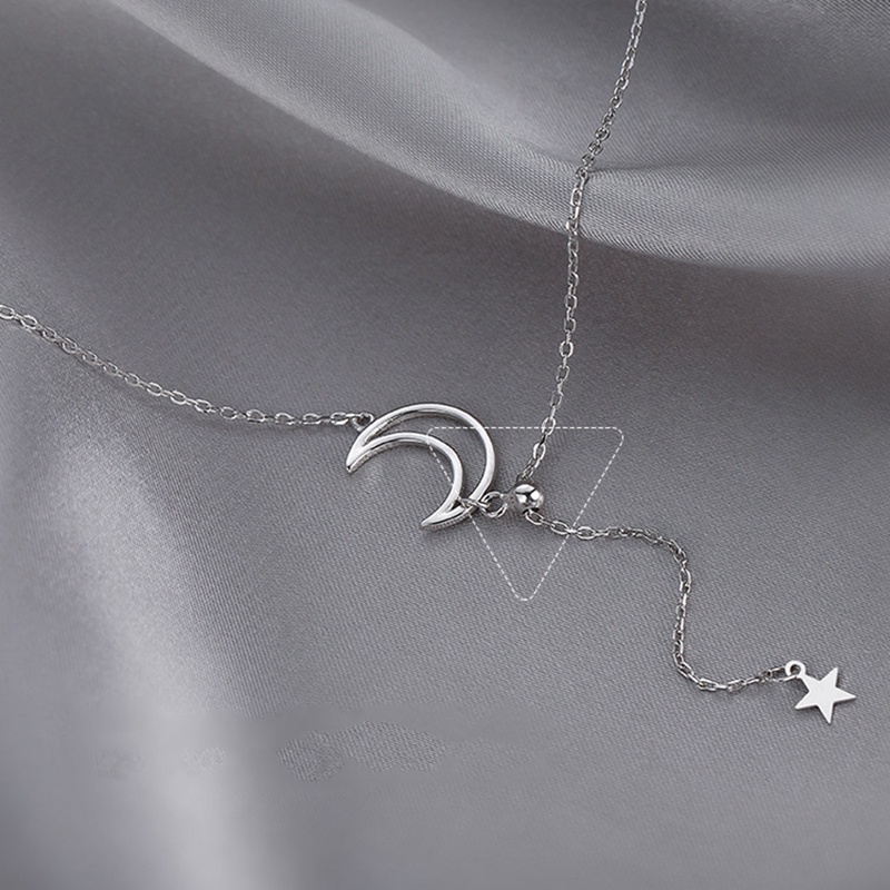 Vòng cổ Bạc 925 Mặt Hình Mặt Trăng Ngôi Sao Lấp Lánh Thời Trang Cho Nữ
