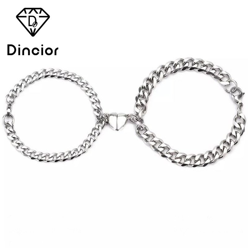 Set 2 Vòng Tay Mặt Hình Trái Tim Bằng Thép Không Gỉ Hít Nam Châm Cho Cặp Đôi
