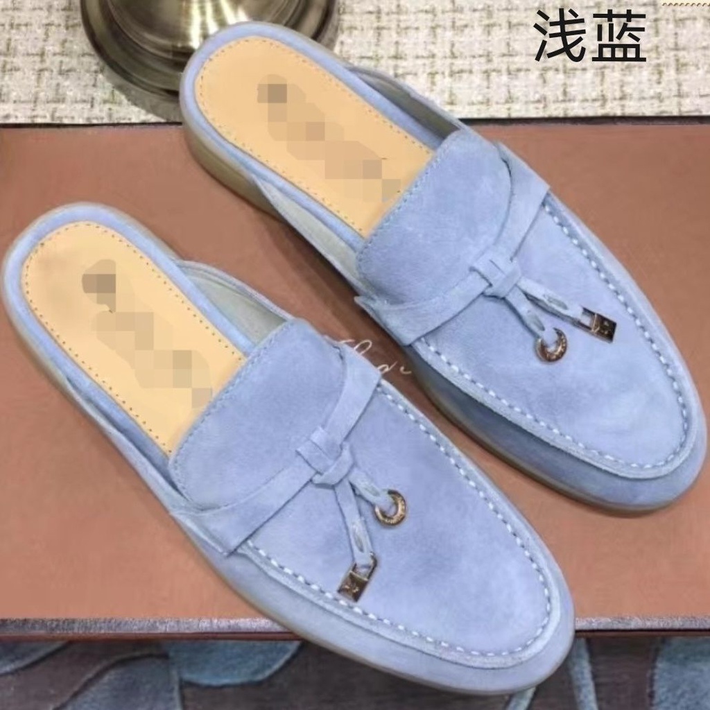 Loro Piana Dép Da Đế Mềm Màu Trơn Đơn Giản Cho Nữ