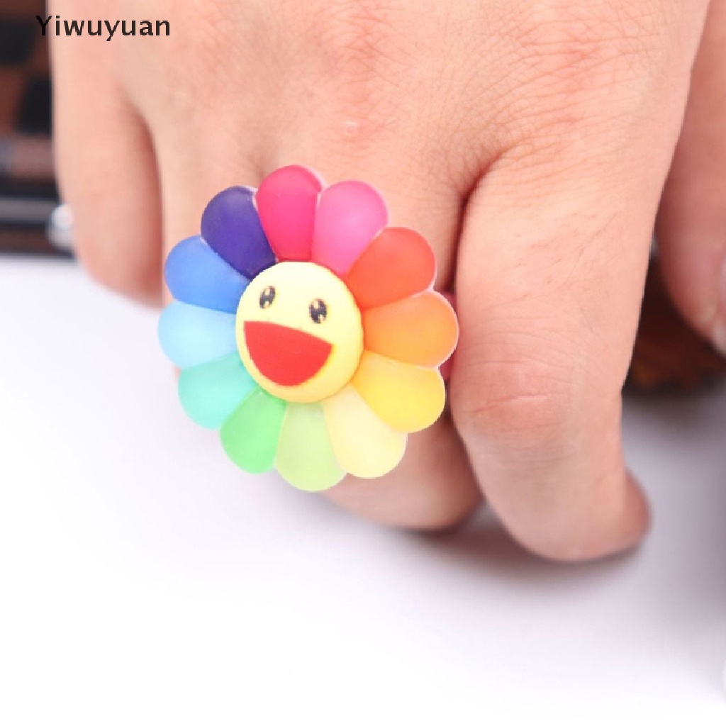 < Yiwuyuan > Nhẫn Acrylic Hình Hoa Mặt Trời Mặt Cười Màu Kẹo Ngọt Ngào Dễ Thương Thời Trang Làm Quà Tặng Cho Nữ