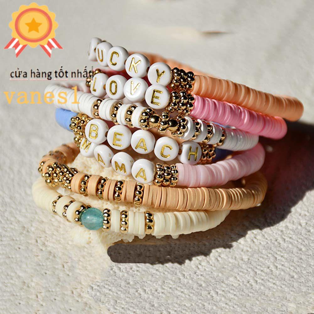 Vòng Tay Đất Sét VANES1 Có Chữ Nhiều Màu Sắc Cổ Điển Cho Nữ