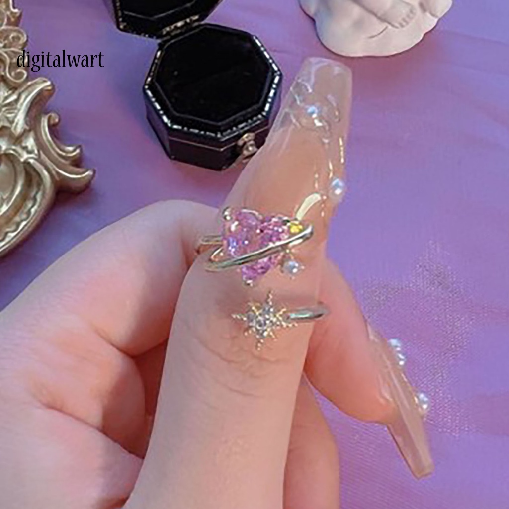 Kỹ Thuật Số| Nhẫn Hở Hình Trái Tim Đính Đá Lấp Lánh Dễ Điều Chỉnh