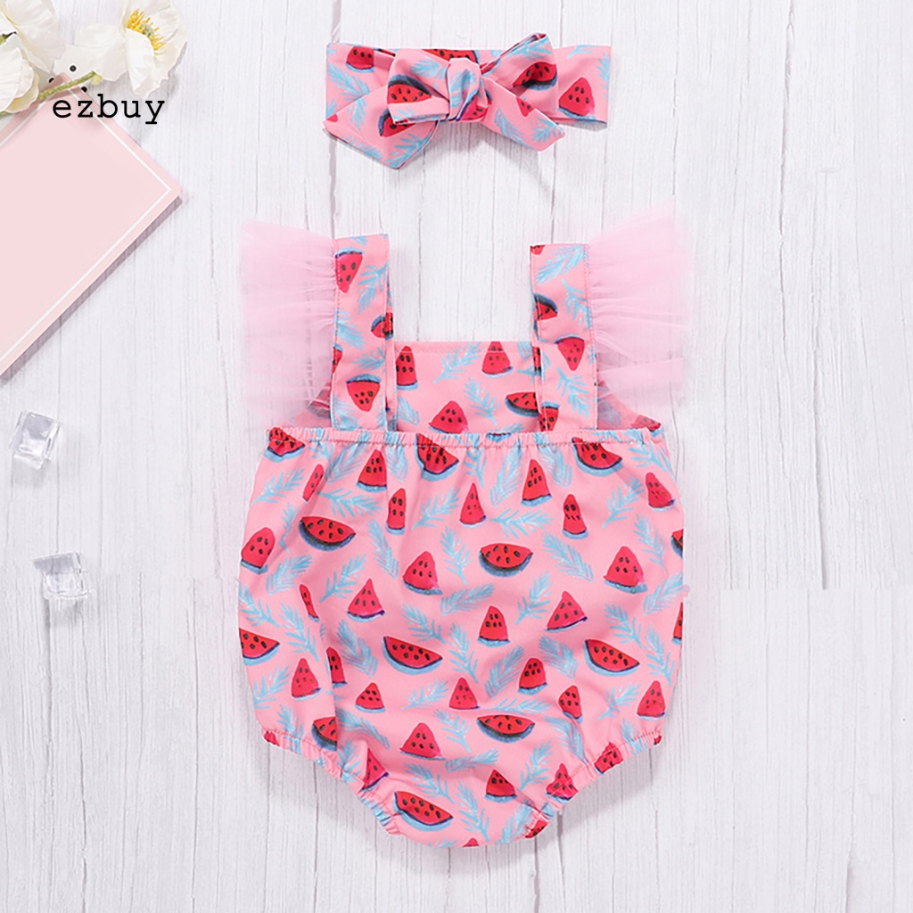 Bộ 2 Món Áo Liền Quần + Băng Đô Xinh Xắn Dễ Thương Cho Bé Gái