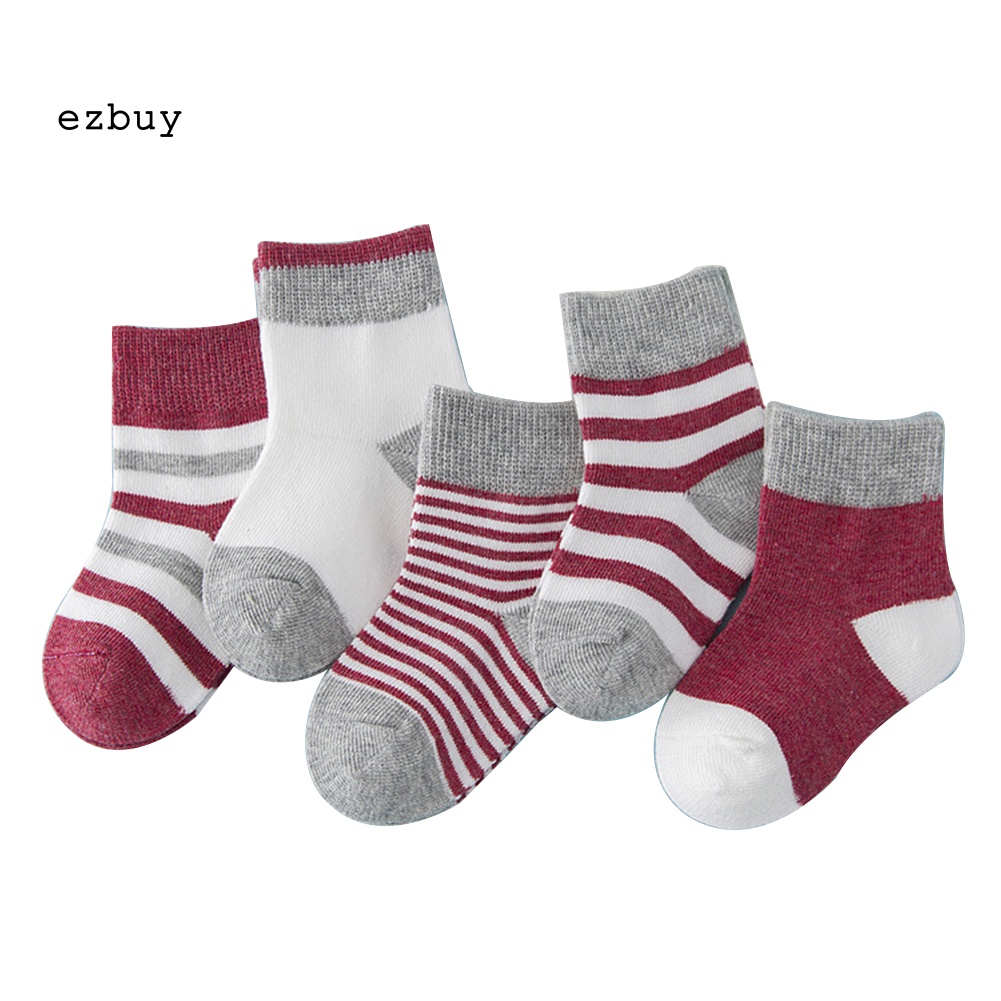 Set 5 Đôi Vớ Cotton Mềm Mại Thoáng Khí Chống Trượt Kẻ Sọc Dành Cho Bé Trai Gái