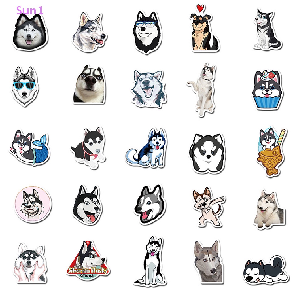 Set 50 Miếng Dán Hình Chú Chó Husky Hoạt Hình Chống Nước Đáng Yêu Dành Cho Trẻ Em 1 >