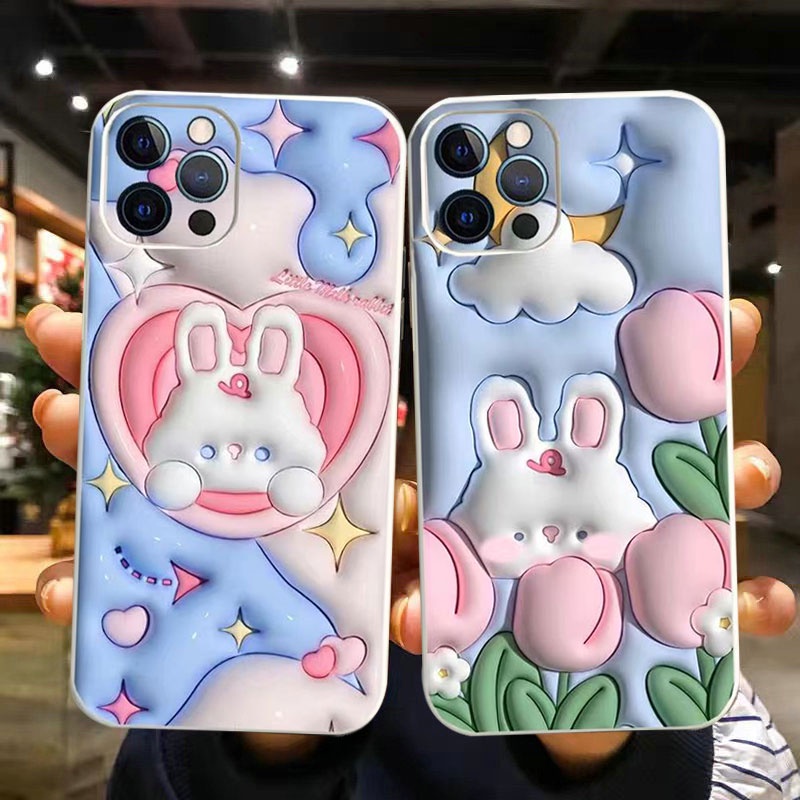 LBM| Ốp lưng OPPO Reno 2F 3 4 4F 5 5F 6 7 8 Z 8T A1 Pro 10 Pro Plus F1S F3 F5 Youth F7 F9 F11 Pro A93 A94 2020 Motif Soft 3D Visual Effect Lovely Candy Love Tulip Rabbit Case