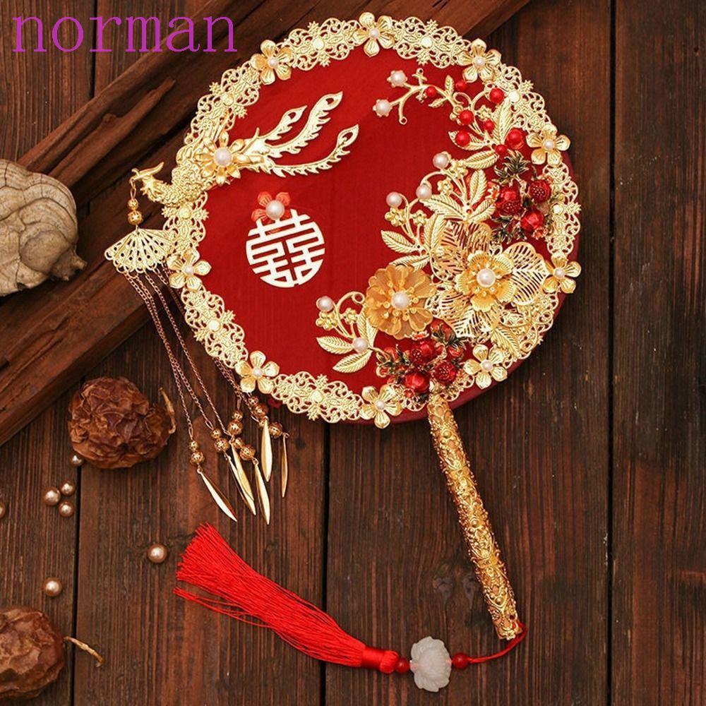 Quạt Tròn Bằng Kim Loại Họa Tiết Rồng Phượng Hoàng Phong Cách Cổ Điển Dùng Làm Quà Tặng Đám Cưới