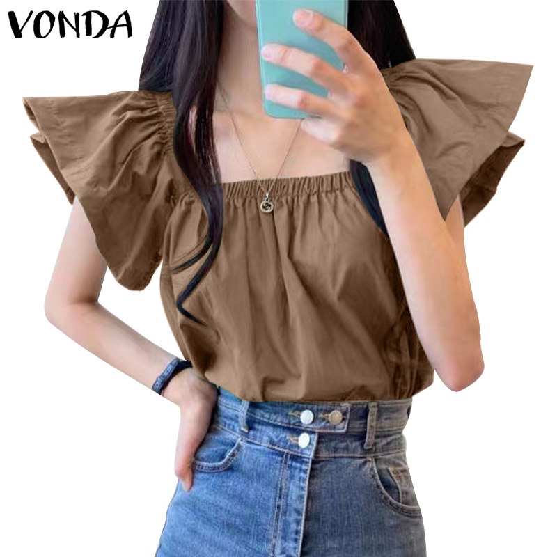 Áo Cổ Vuông Tay Phồng Màu Trơn Thanh Lịch Dành Cho Nữ