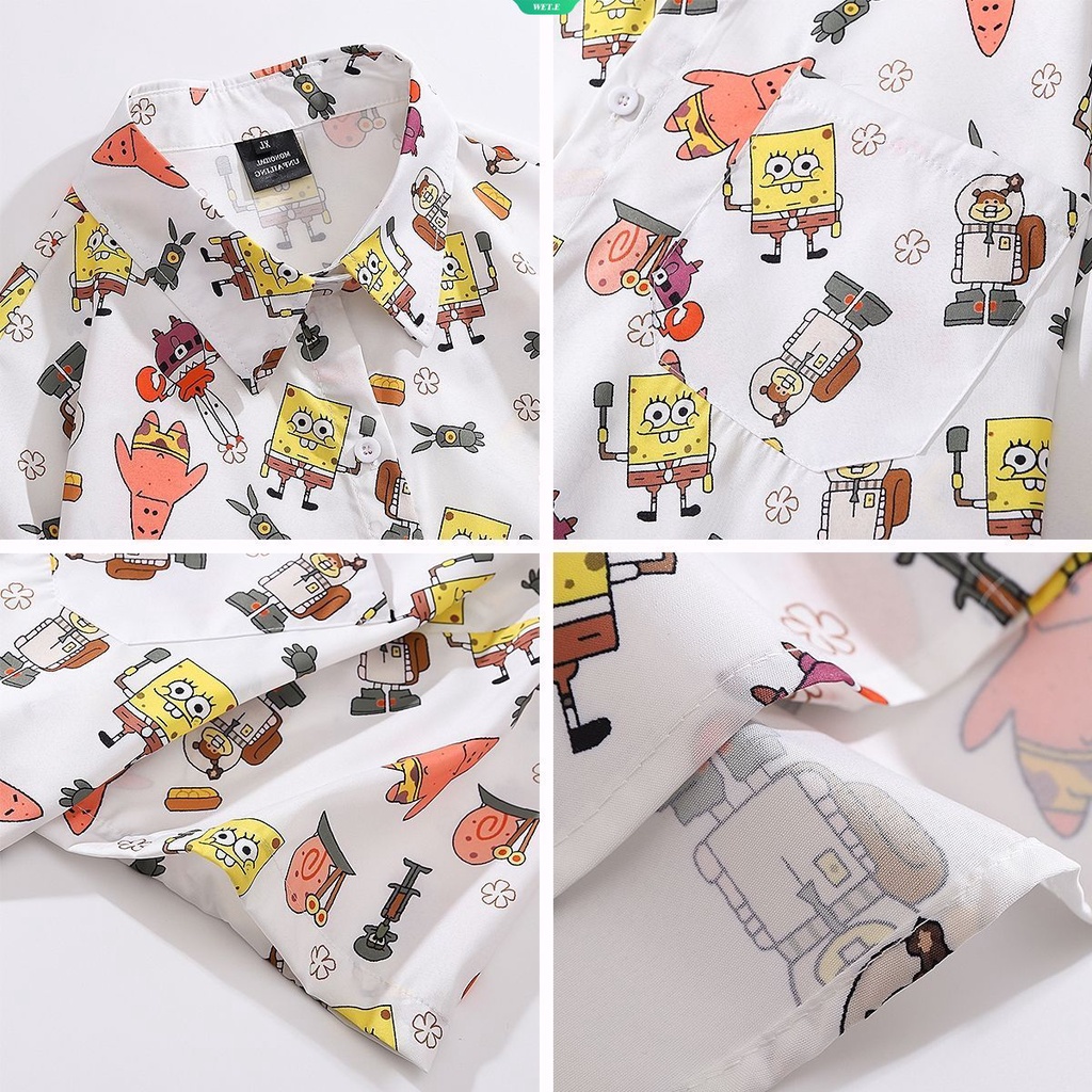 Áo Sơ Mi Ngắn Tay Dáng Rộng In Hình Spongebob Phong Cách Retro Nhật Bản Thời Trang Mùa Hè 2023 Dành Cho Nữ Sinh