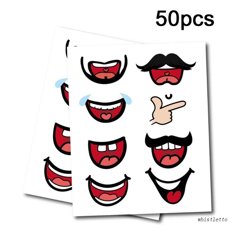 Bộ 50 Miếng Dán Trang Trí Sổ Tay Hình Mặt Cười / Môi Dễ Thương
