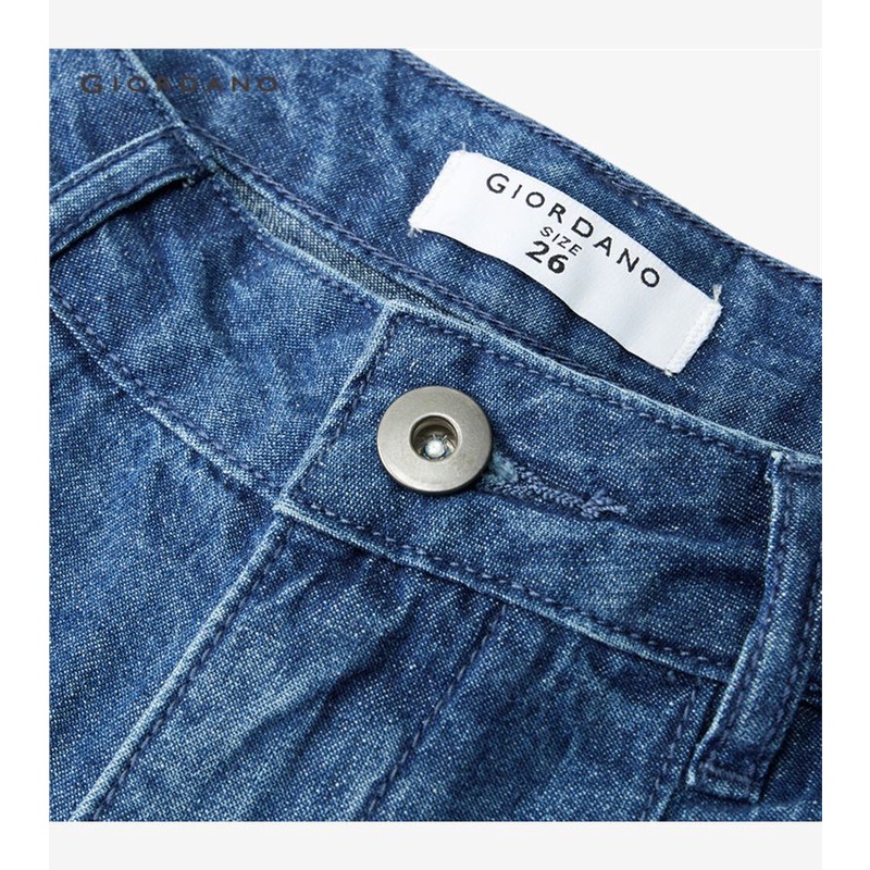Quần denim GIORDANO 13423201 cotton lưng cao vừa xếp nếp nhẹ dành cho nữ