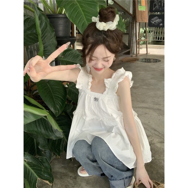 NZN Áo Sơ Mi Trắng Không Tay Thêu Họa Tiết Thời Trang Mùa Hè