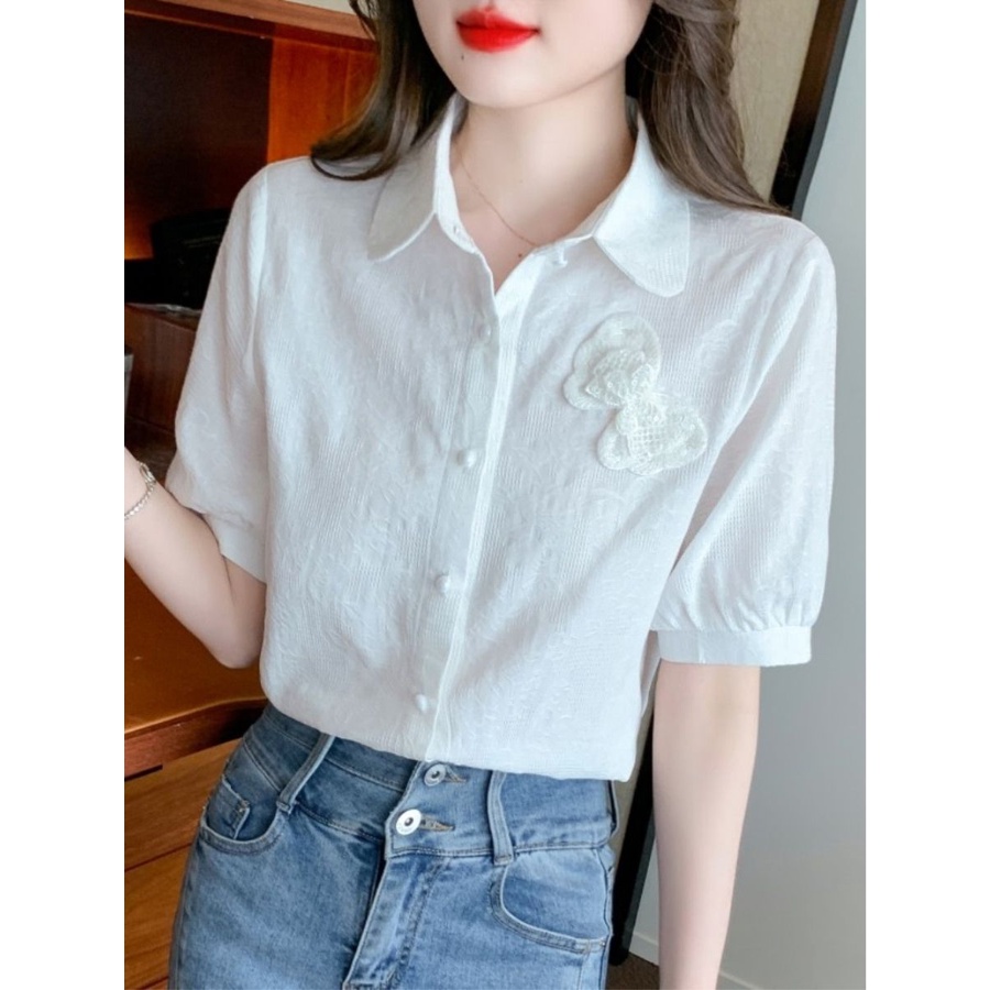 Áo Sơ Mi Cotton Nguyên Chất Ngắn Tay Thêu Họa Tiết Thời Trang Cho Nữ 2023