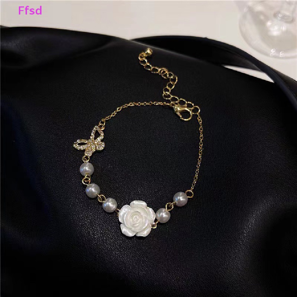 {Ffsd} Vòng Tay Chuỗi Hạt Ngọc Trai / Hoa Hồng / Bướm Có Thể Điều Chỉnh Trang Sức Đám Cưới Cho Nữ Bán Chạy