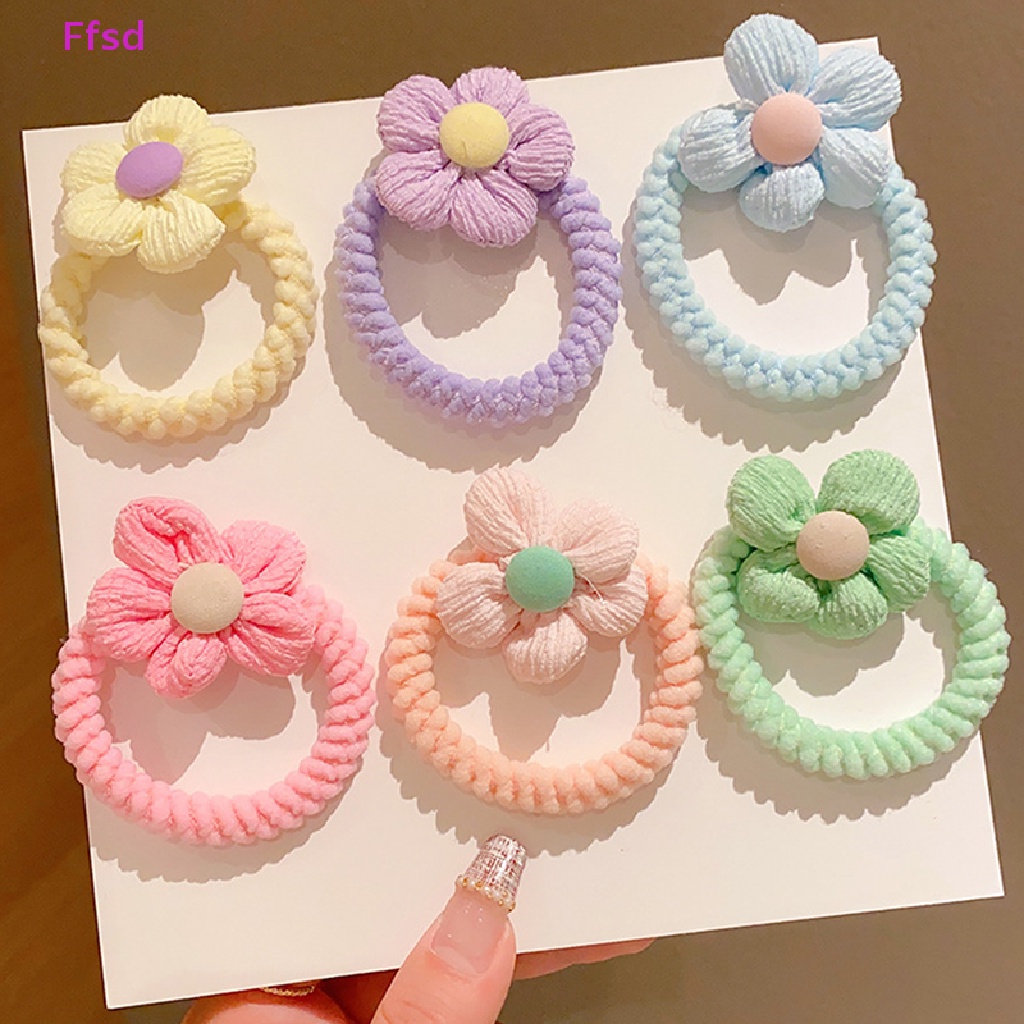 Dây Cột Tóc Hoa Vải Co Giãn Đường Kính 6cm Màu Sáng Dễ Thương Cho Bé Gái
