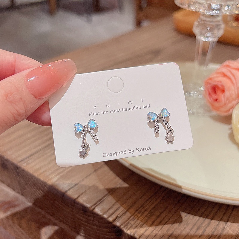 Bông Tai Hình Chiếc Nơ Màu Xanh Dương Thời Trang Hàn Quốc 2023 Dành Cho Tuổi Teen