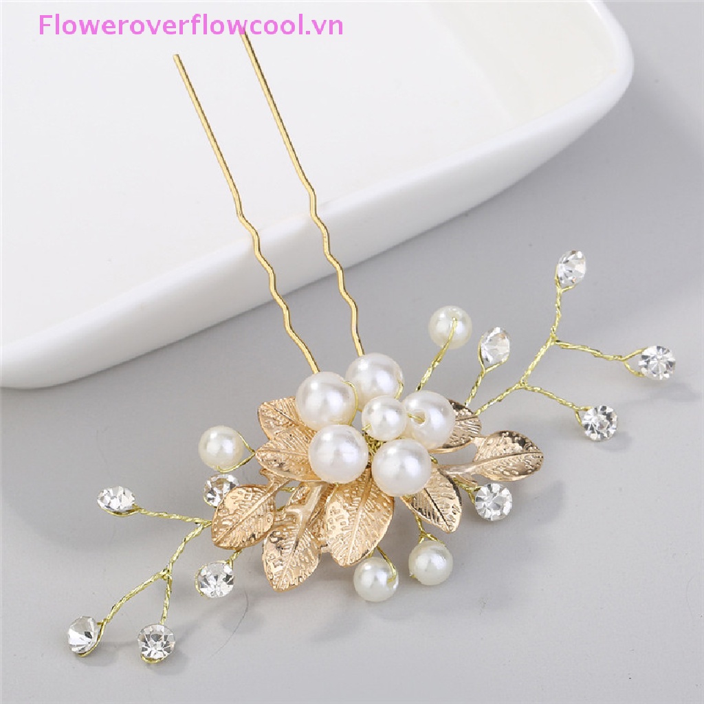 Cài Tóc Hình Hoa Đính Ngọc Trai Nhân Tạo Cho Cô Dâu