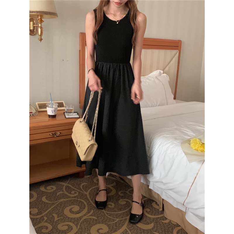 SUXI Bộ Áo Khoác Blazer Ngắn Tay + Đầm Ôm Không Tay Màu Sắc Đơn Giản Phong Cách Vintage Hàn Quốc