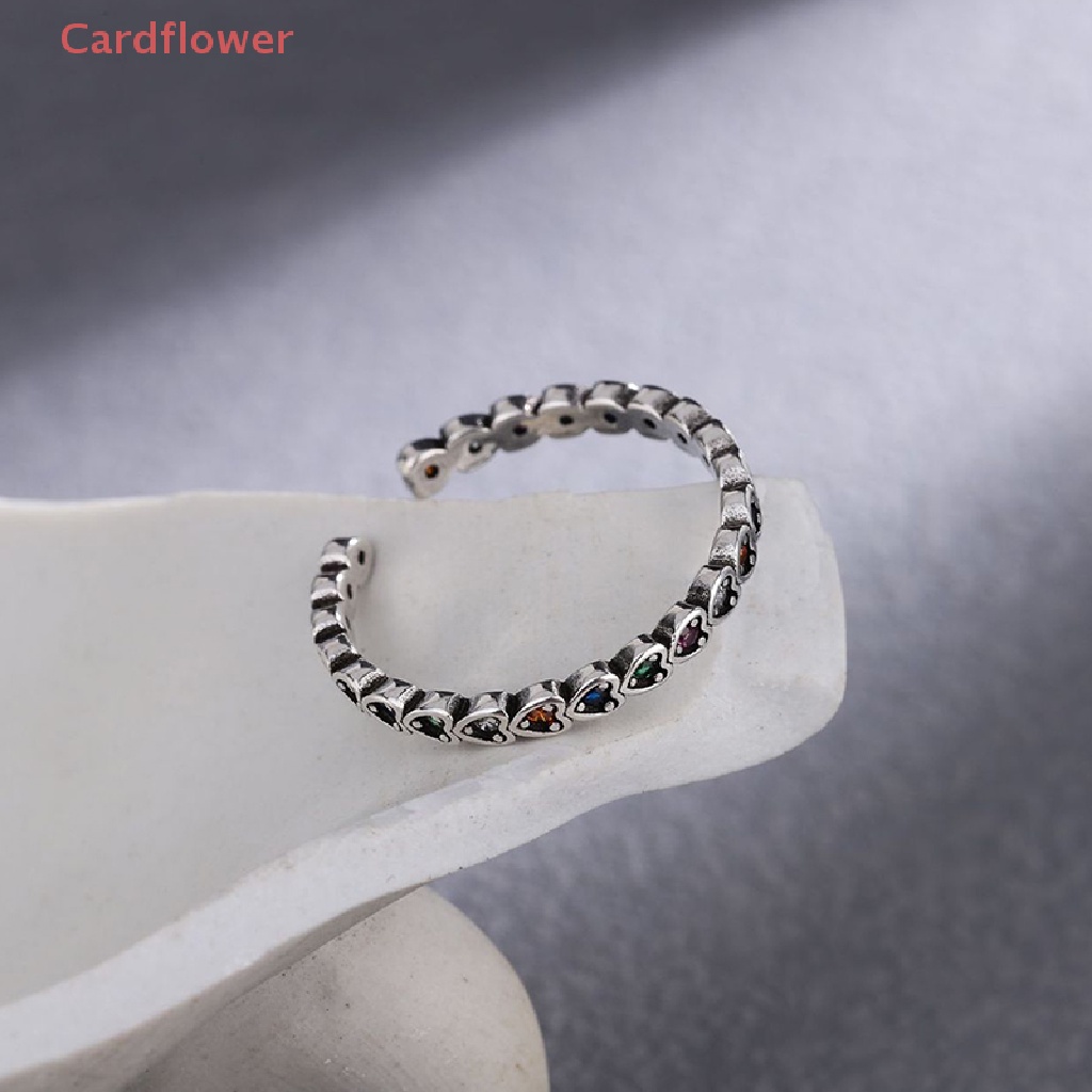 < Cardflower > Nhẫn Hở Mạ Bạc 925 Đính Đá zircon Hình Trái Tim Sang Trọng Cho Nữ