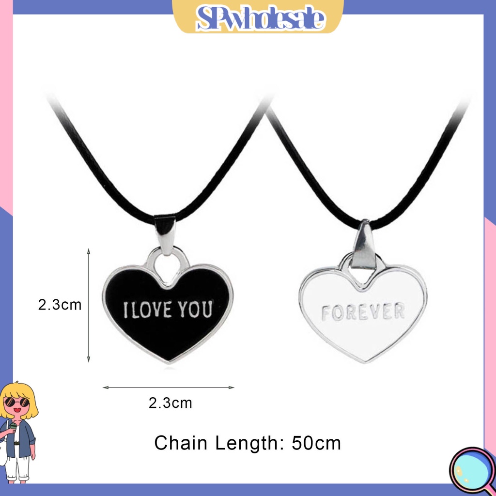 <SPwholesale> 1 Cặp Vòng cổ Mặt Trái Tim Màu Trắng Đen In Chữ I Love You Forever Dành Cho Cặp Đôi
