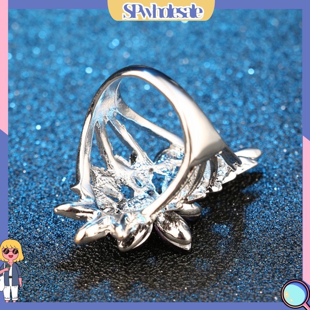 <SPwholesale> Nhẫn Dát Đá Zircon Hình Hoa Rỗng Quà Tặng Trang Sức Cho Nữ