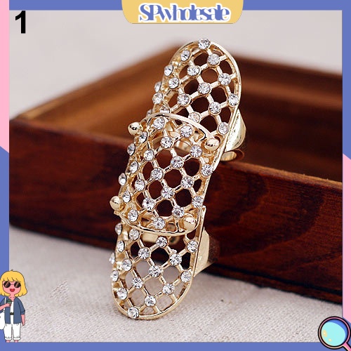 <SPwholesale> Nhẫn Đeo Khớp Ngón Tay Dạng Lưới Dài Đính Đá Thời Trang Punk Cho Nữ