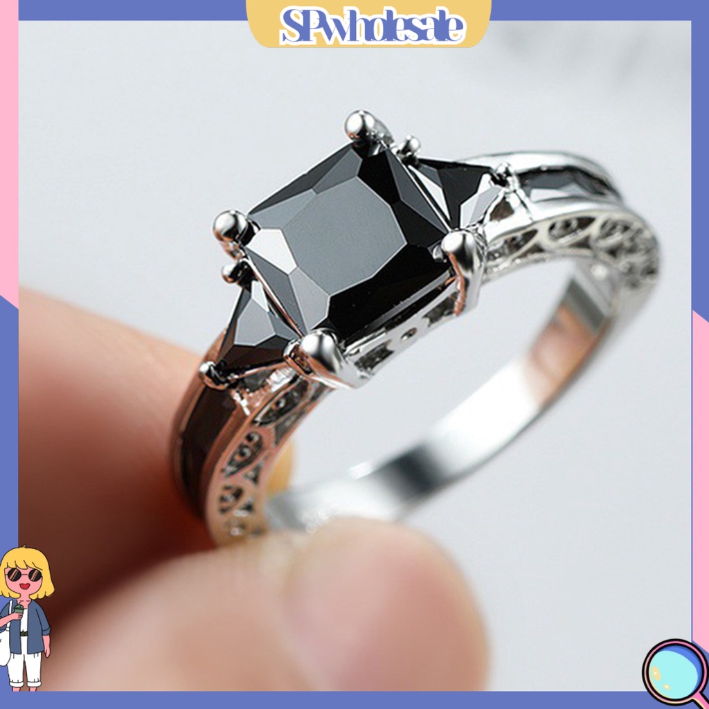 <SPwholesale> Nhẫn Nữ Đính Đá Zircon Phong Cách Âu Mỹ Cổ Điển Sáng Bóng Trang Trí Đám Cưới