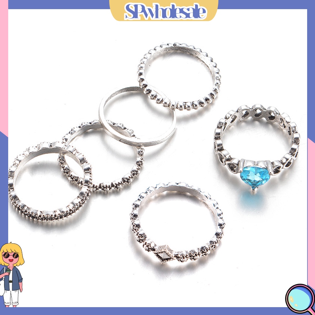 <SPwholesale> Set 6 Nhẫn Đốt Ngón Tay Nhiều Kiểu Đính Đá Phong Cách Boho