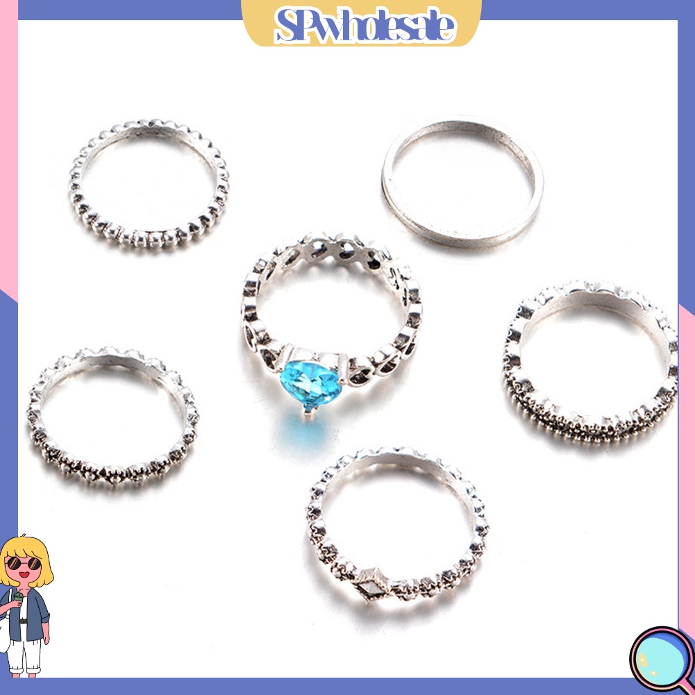 <SPwholesale> Set 6 Nhẫn Đốt Ngón Tay Nhiều Kiểu Đính Đá Phong Cách Boho
