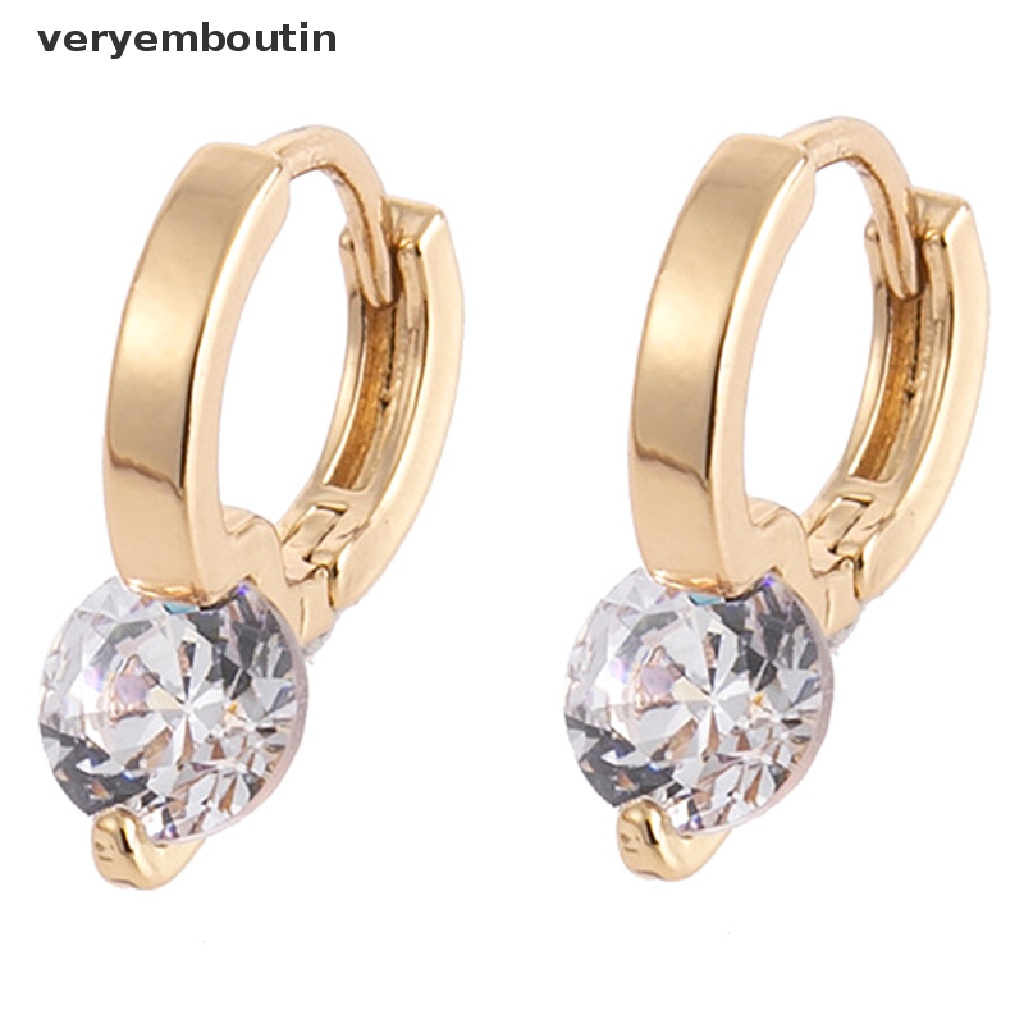 1 Đôi Bông Tai Hình Tròn Nhỏ Đính Đá Zircon Đơn Giản Thời Trang Phong Cách Hàn Quốc Dành Cho Nữ