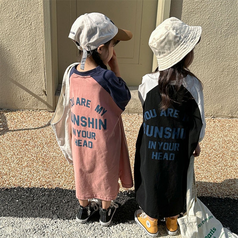 Đầm Thun Cotton Nguyên Chất Ngắn Tay In Chữ Thời Trang Hàn Quốc Mới 2023 Cho Bé Gái