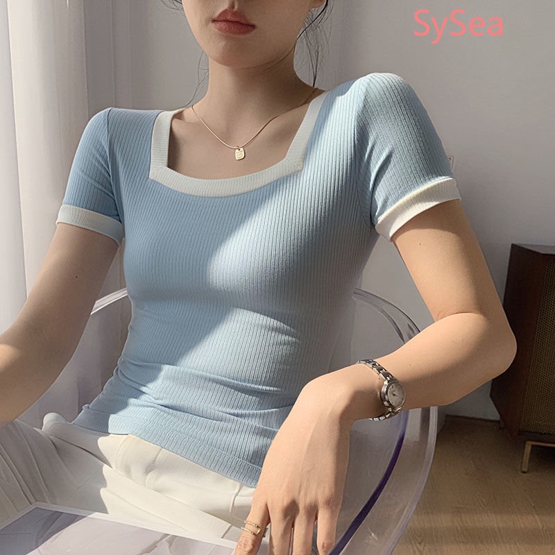 Áo Kiểu Cổ Vuông Thời Trang Mùa Hè Hàn Quốc Cho Nữ