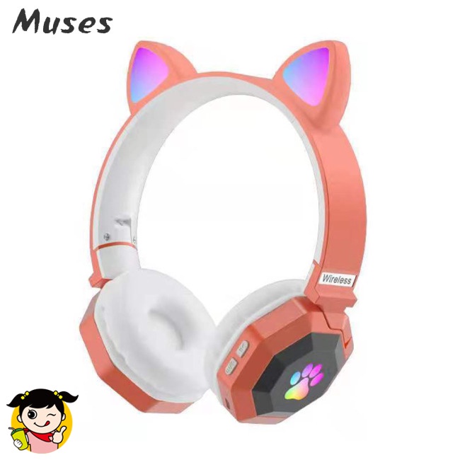 Tai Nghe Chụp Tai Bluetooth 5.0 Rgb Hình Tai Mèo Dễ Thương