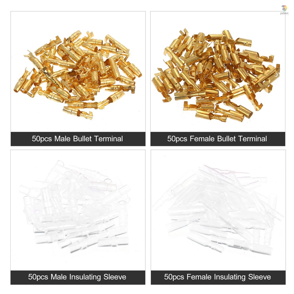 Set 200 Đầu Nối Dây Điện Cách Điện 4.0Mm Cho Xe Hơi Xe Tải Xe Máy