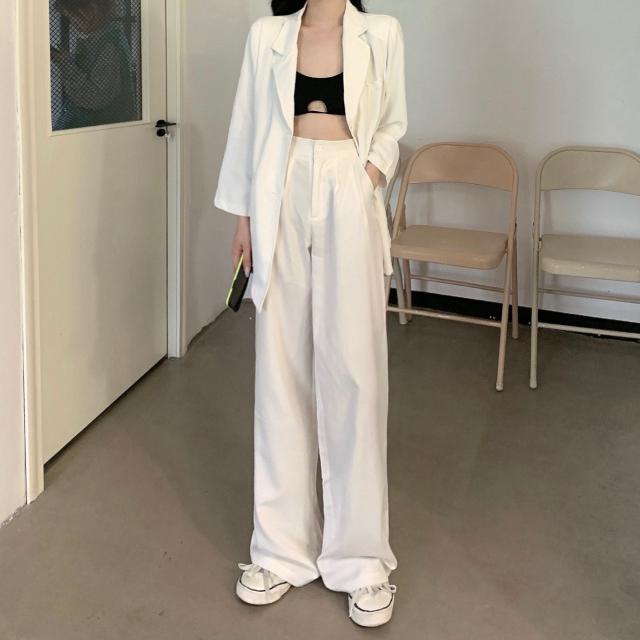 Áo Khoác Vest Mỏng Màu Trắng + Quần Dài Dáng Ôm Phong Cách Hàn Quốc Thời Trang Mùa Xuân Cho Nữ